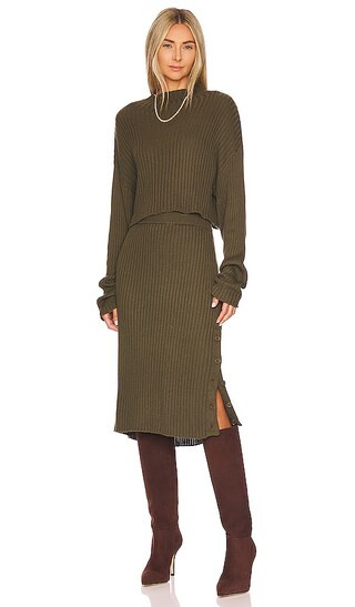 Rib Midi Skirt in Army | Olive Green Top Olive Green Skirt Matching Set Matching Sets | Revolve Clothing (Global)