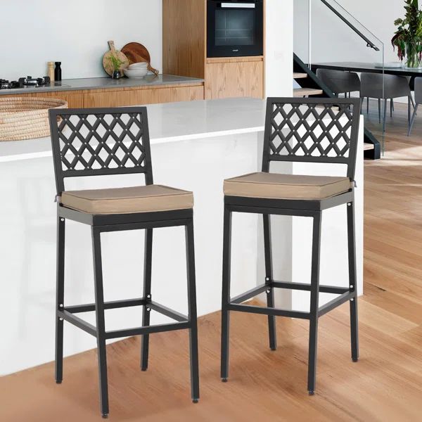 Randin 40.1" Patio Bar Stool with Cushion (Set of 2) | Wayfair North America