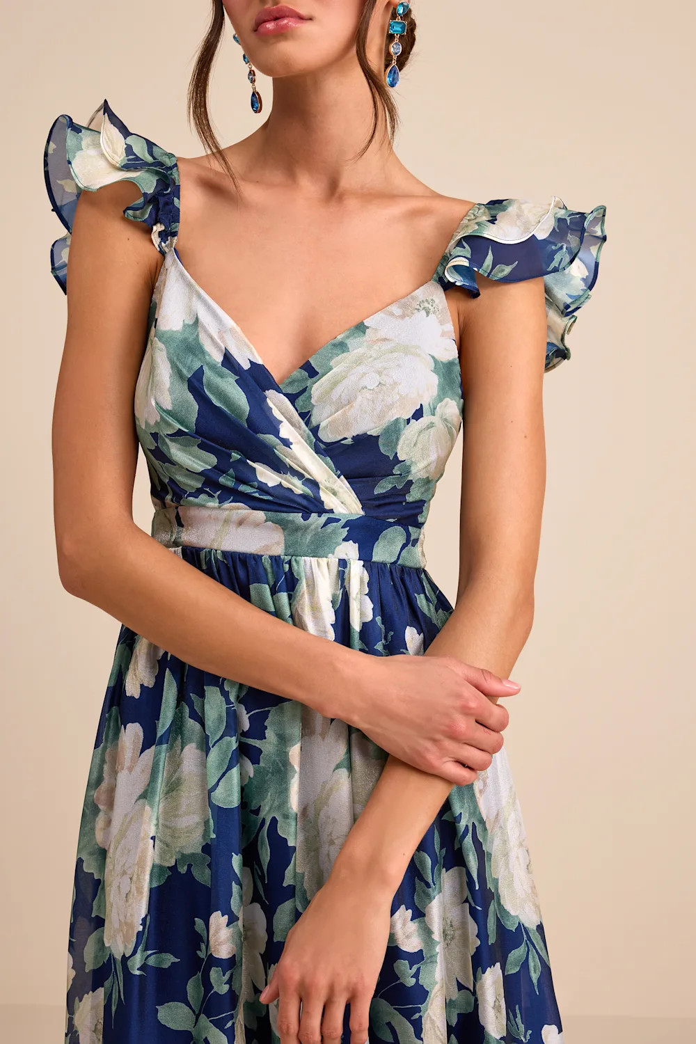 Soiree Perfection Navy Floral Ruffled Tiered Maxi Dress | Lulus