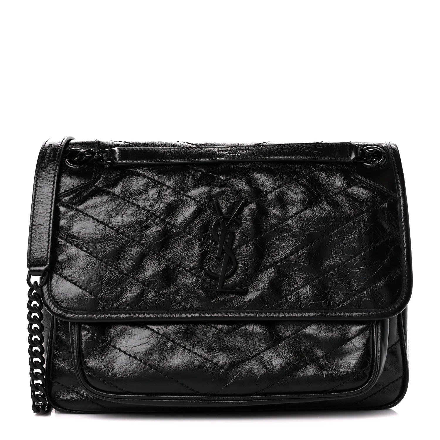 Crinkled Calfskin Matelasse Monogram Medium Niki Chain Satchel Black | FASHIONPHILE (US)