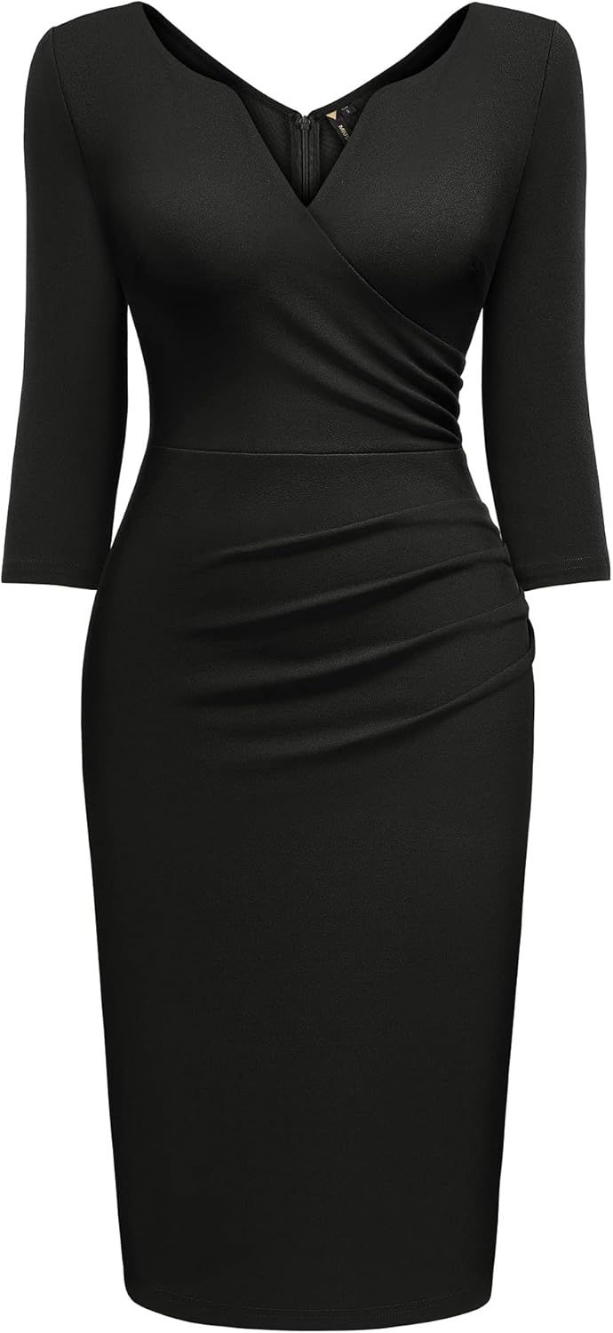 Miusol Women's V-Neck Ruffle Style 2/3 Sleeve Cocktail Pencil Dress | Amazon (US)