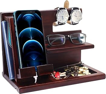 Gifts for Men Wood Phone Docking Station,Nightstand Organizer Desk Accessories,Key Holder Watch O... | Amazon (US)
