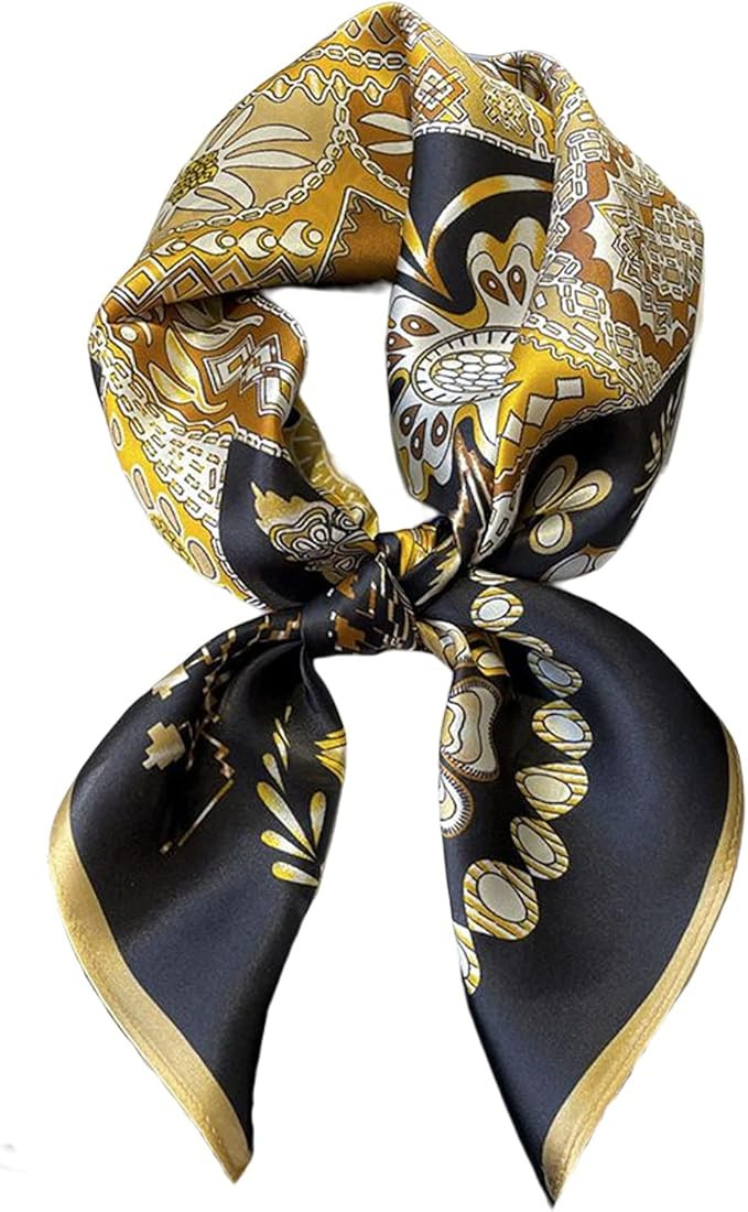 100% Pure Mulberry Silk Square Scarf for Hair-27''x27''- Women Silk Neckerchief Head Wrap Scarf | Amazon (US)