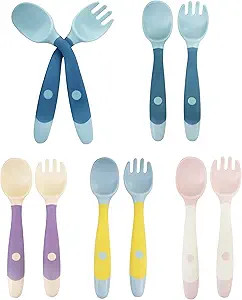 10 Pcs Toddler Utensils, Spoons and Forks Set with Bendable Handle, 5 Toddler Forks and 5 Toddler... | Amazon (US)