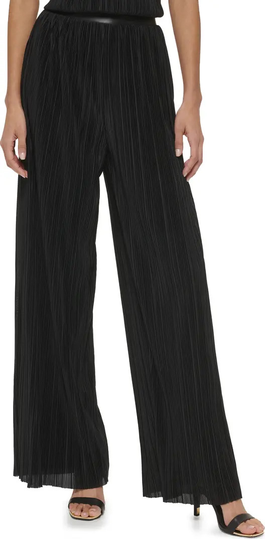 Mixed Media Plissé Wide Leg Pants | Nordstrom