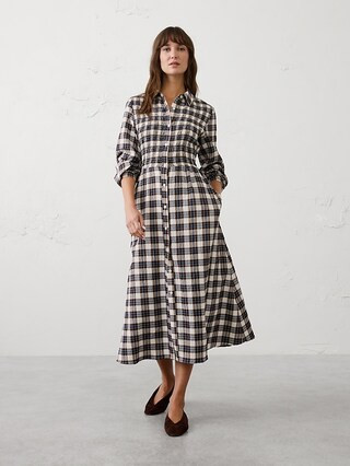Breezy Plaid Smocked Midi Dress | Banana Republic Factory