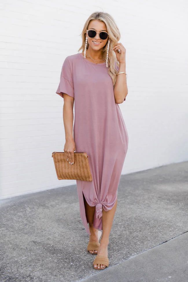 Simple Melody Midi Mauve T-Shirt Dress | Pink Lily