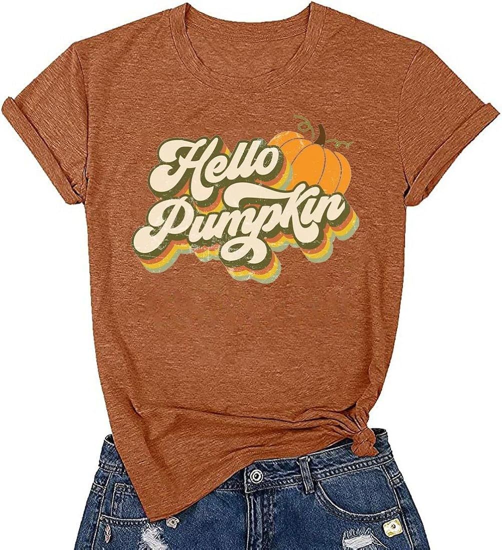 Fall T-Shirt for Women Family Halloween Thanksgiving Tops Cute Autumn Thankful Pumpkin Graphic Te... | Amazon (US)