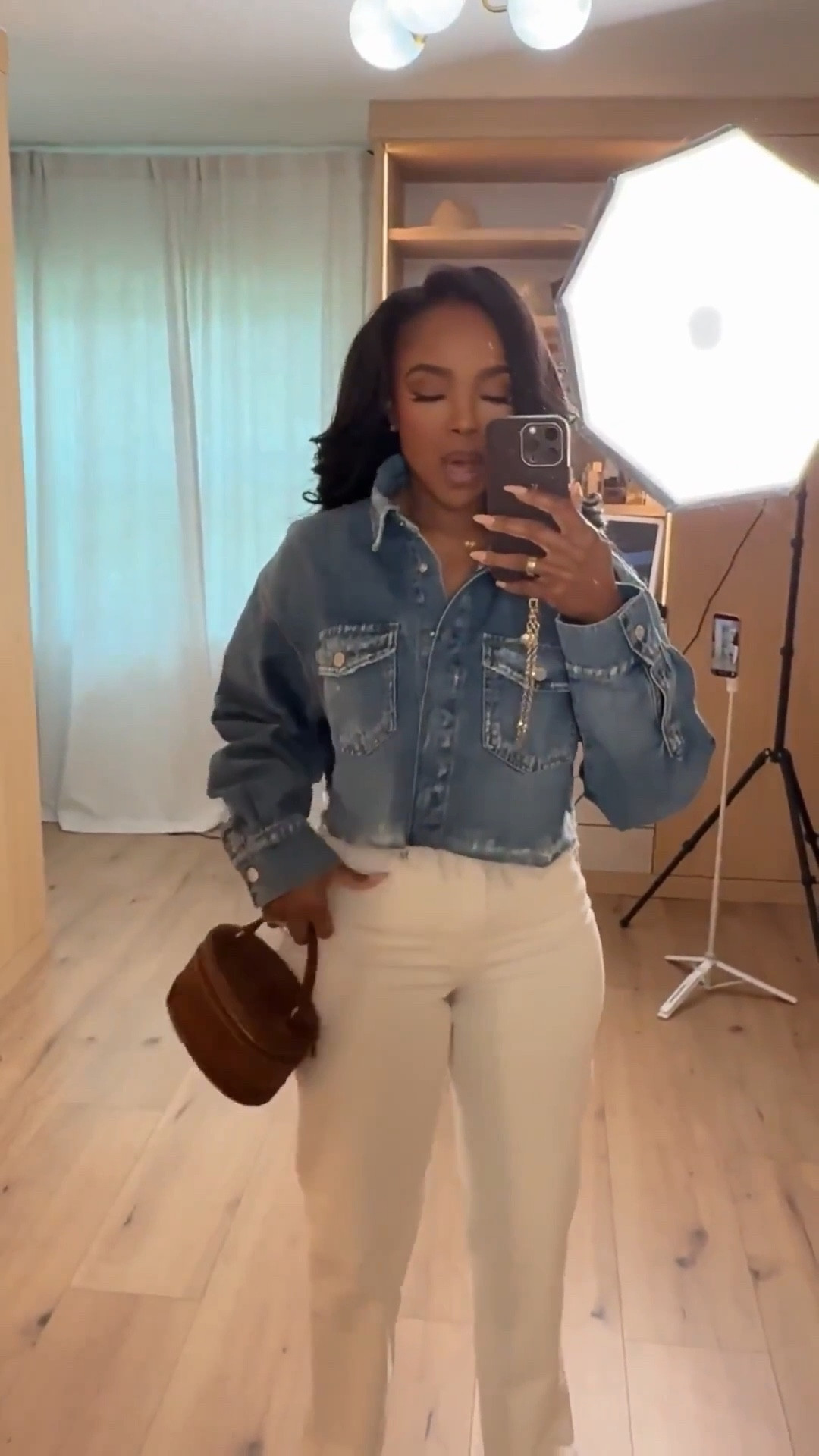 Scroll to shop this casual-chic outfit featuring a cropped denim jacket styled with tailored cream trousers and rich brown accessories for a balanced, elevated everyday look. The structured jacket adds a cool edge while the neutral trousers keep the outfit polished and versatile.

Perfect for casual work days, brunch, weekend errands, or an easy elevated daytime outfit.

5'4" | 138 lbs | 34D bust | 27" waist | 40" hips

#LTKvlog #LTKootd #LTKSpringSale