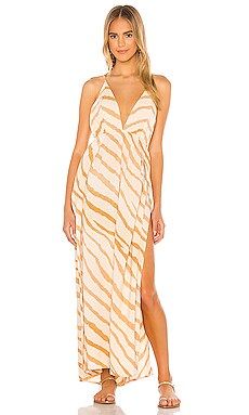 Indah River Triangle Plunge Wrap Skirt Maxi Dress in Golden Zebra from Revolve.com | Revolve Clothing (Global)