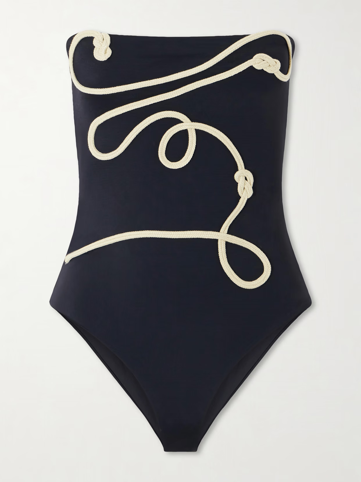 Johanna Ortiz - Appliquéd Strapless Swimsuit - Black | NET-A-PORTER (US)
