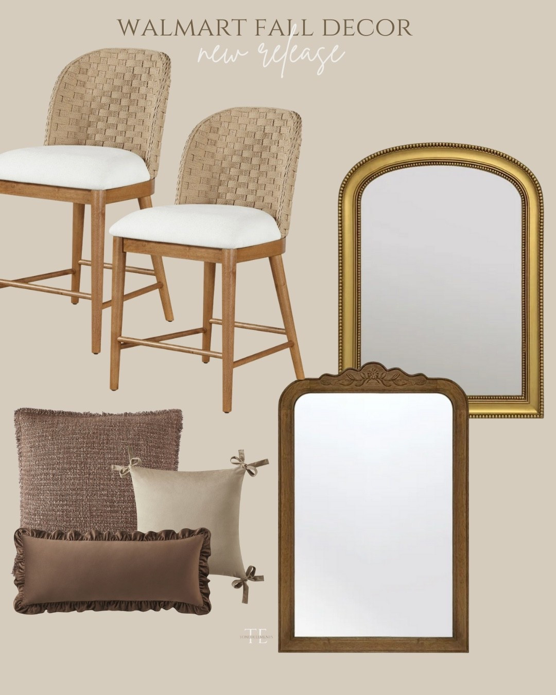 Walmart Fall New Release!! 

new counter and dining chairs that reminds me of McGee & Co 😍 and that mirror is basically the Adriana from Amber Interiors🤎

Walmart home decor, brass mirror, fall home decor, counter stools, dining chairs, brown pillows, velvet pillows, fall pillows 

#LTKHome #LTKSeasonal #LTKFindsUnder50
