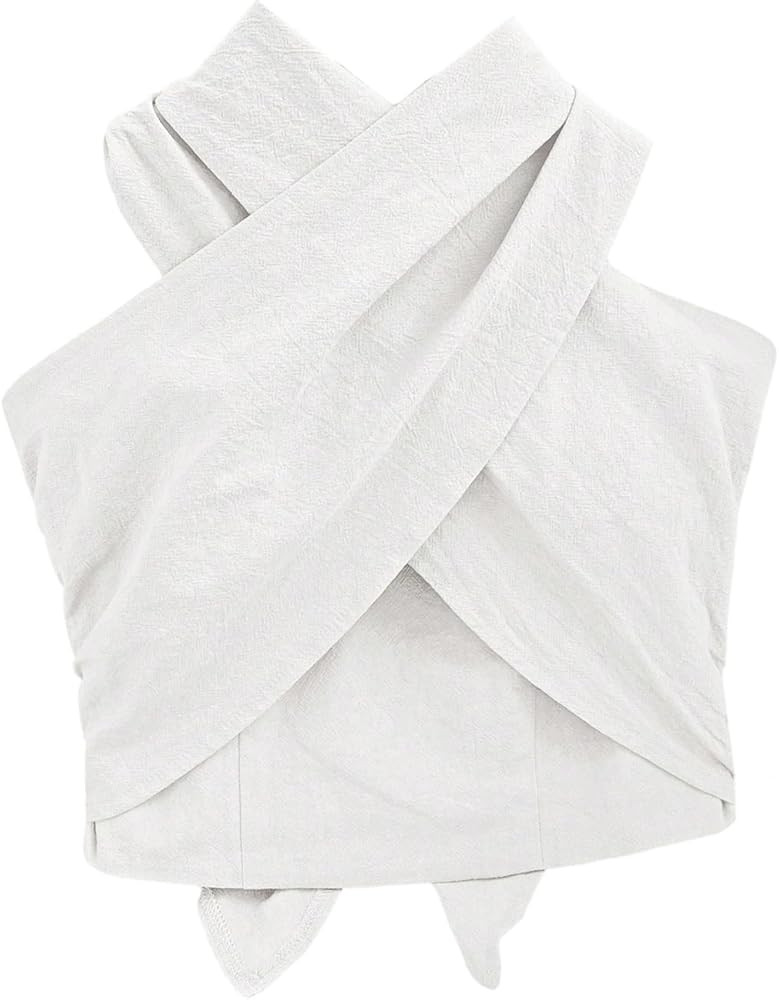 RoseSeek Women's Elegant Cross Neck Halter Tops Slim Fit Sleeveless Crop Tops Dressy Casual Outfi... | Amazon (US)
