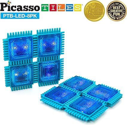 PicassoTiles PTB-LED-8PK 8 Piece Glow in the Dark LED Bristle Shape Block Set Building Block Toy ... | Amazon (US)