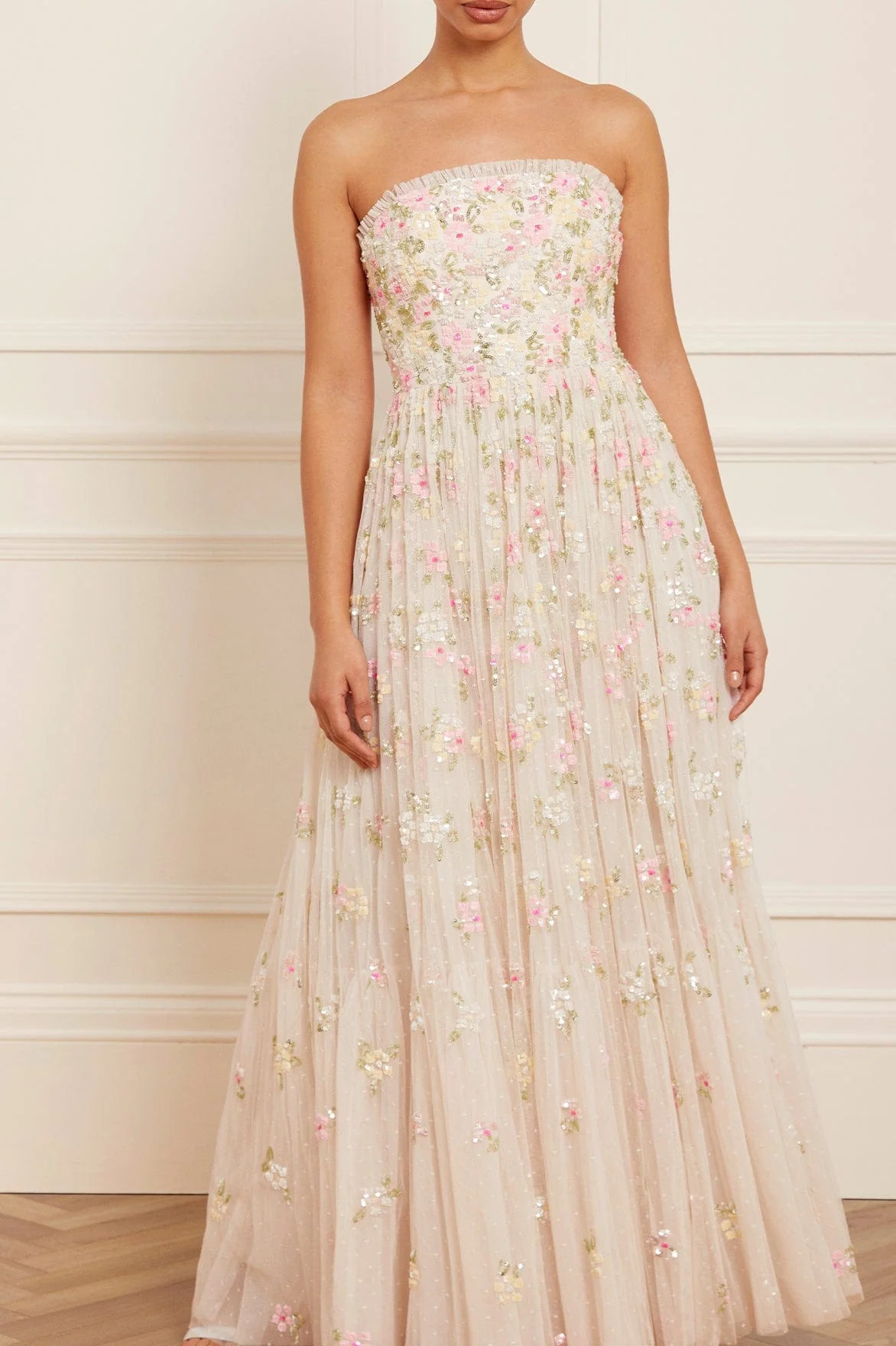 Freesia Shimmer Strapless Gown | Needle & Thread