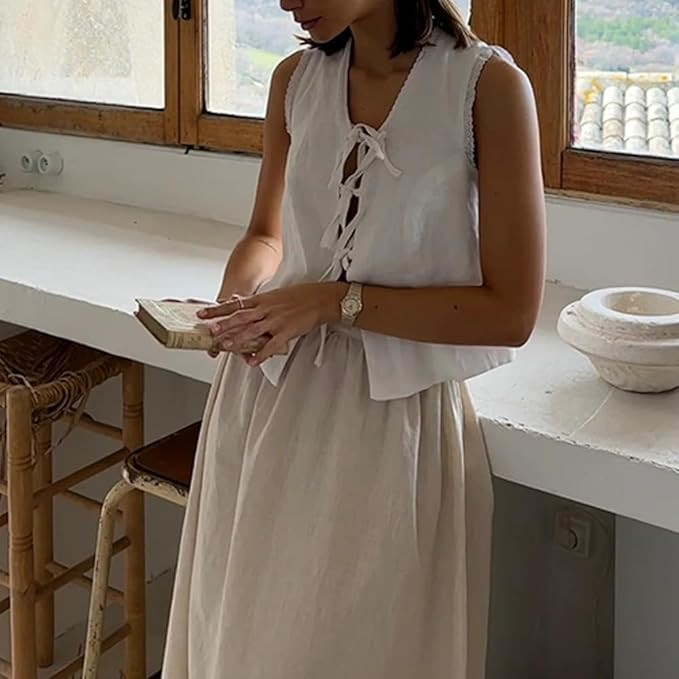 Two Piece Sets for Women Summer Old Money Long Vest Set Boho Maxi Skirt Set Linen Set 2 Piece Set... | Amazon (US)