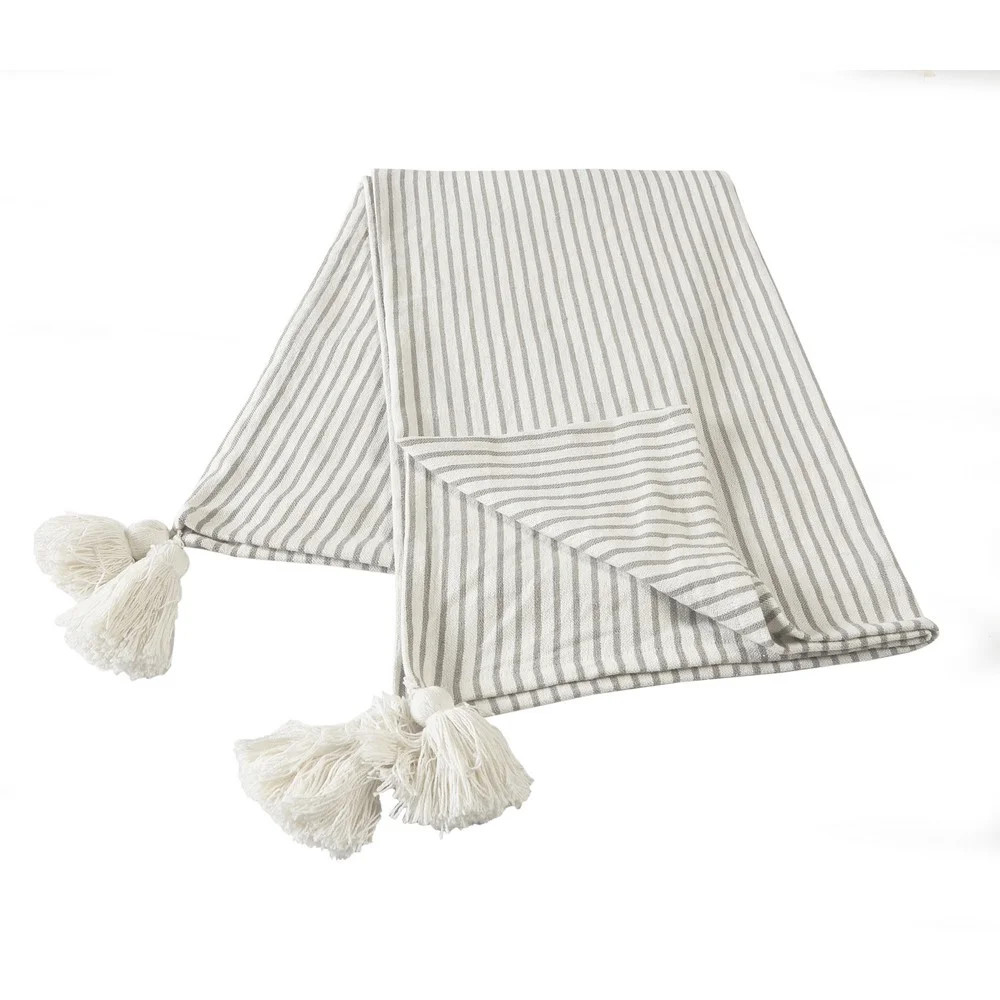 Woven Paths Striped Throw Blanket with Tassels, Gray / White, 50" x 60" - Walmart.com | Walmart (US)
