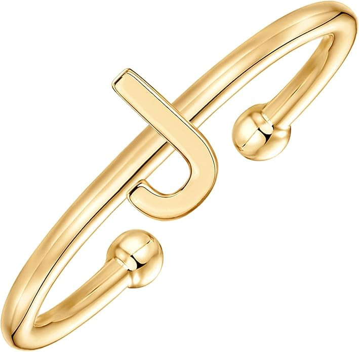 PAVOI 14K Gold Plated Initial Adjustable Ring | Womens Initial Ring | Fasion Ring Women | Amazon (US)
