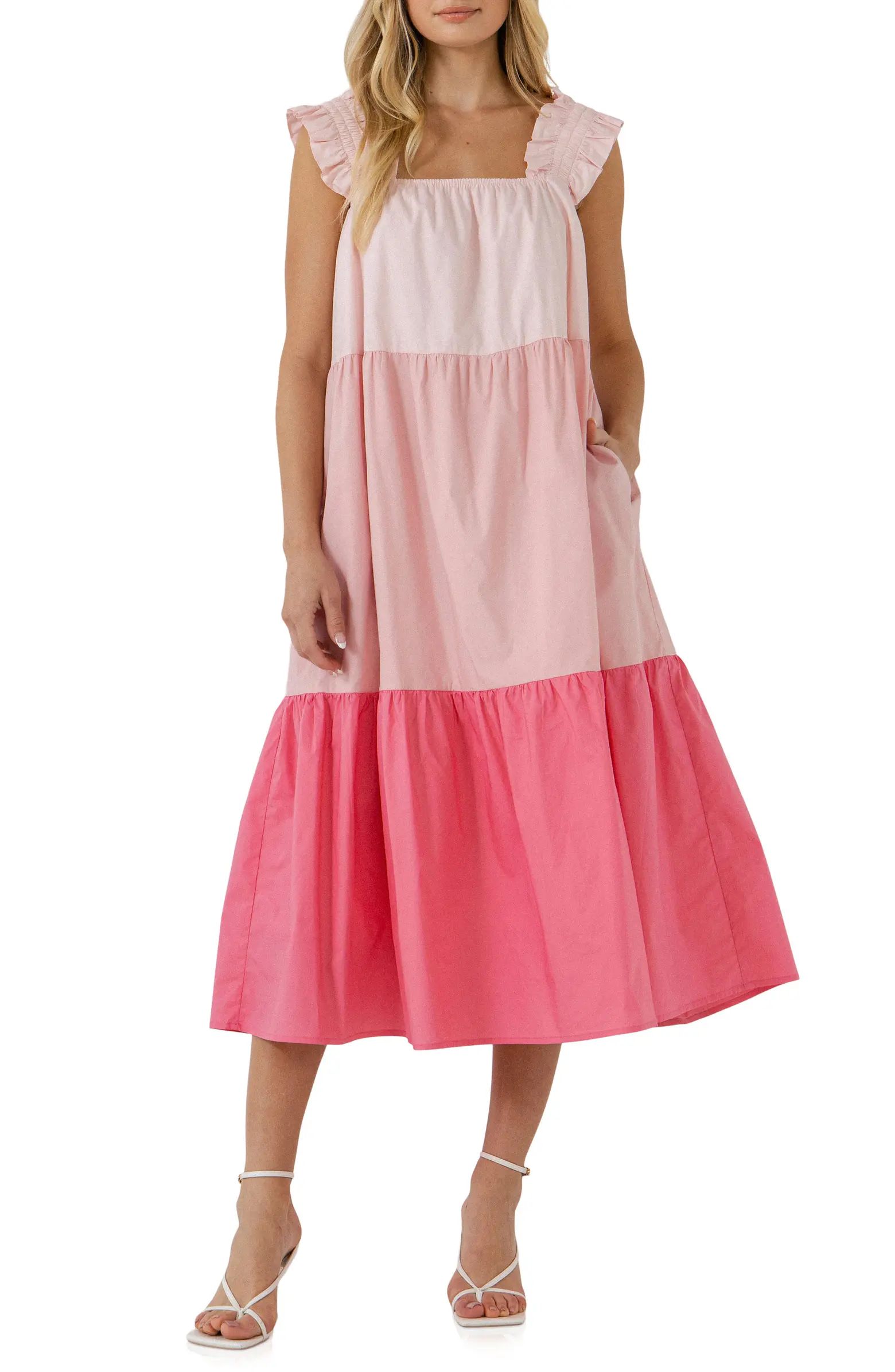 English Factory Colorblock Tiered Cotton Midi Dress | Nordstrom | Nordstrom
