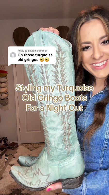 Styling my turquoise old gringo boots for a night out country concert outfit Nashville
Or just a western look - cowgirl - cowboy - denim dress a Easter dress - lace long sleeve - boots - spring 

#LTKFestival #LTKfindsunder100 #LTKstyletip