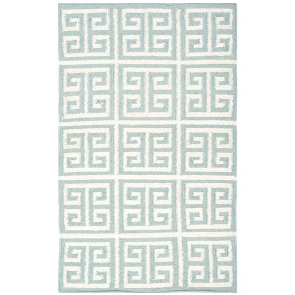 Rodgers Hand Woven Flat Weave Banana Silk/Wool/Cotton Geometric Rug in Ivory/Blue | Wayfair North America