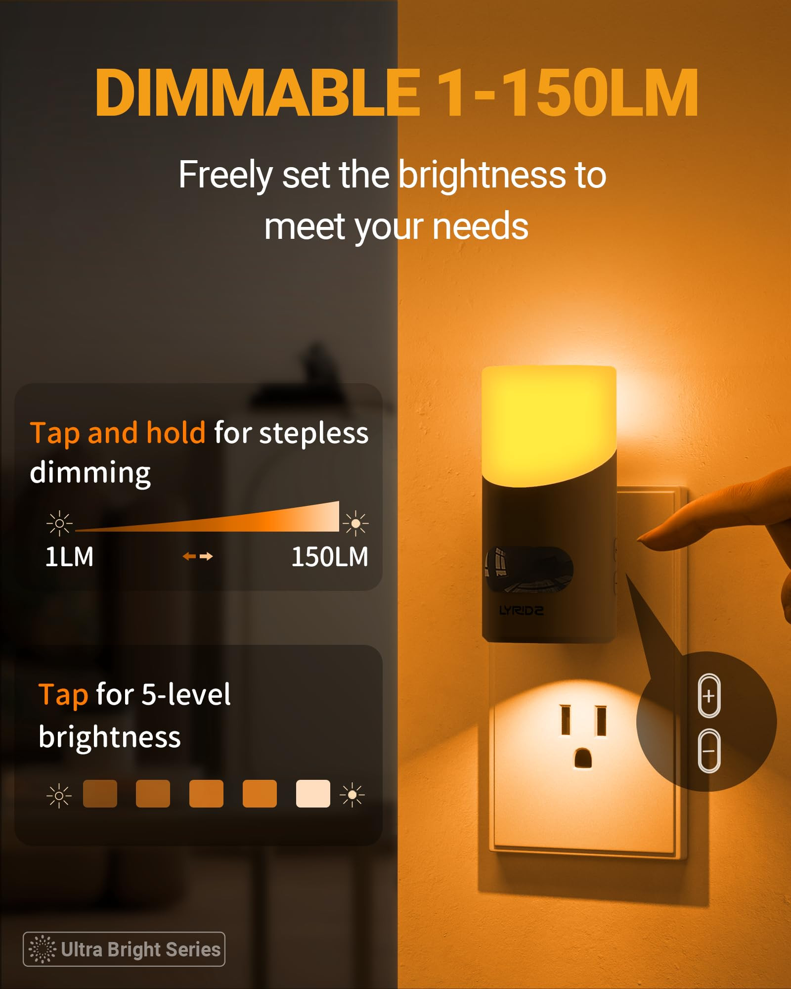 Lyridz Amber Night Light with Motion Sensor, 1-150LM Dimmable Plug-in Nightlight Indoor for Bedro... | Amazon (US)