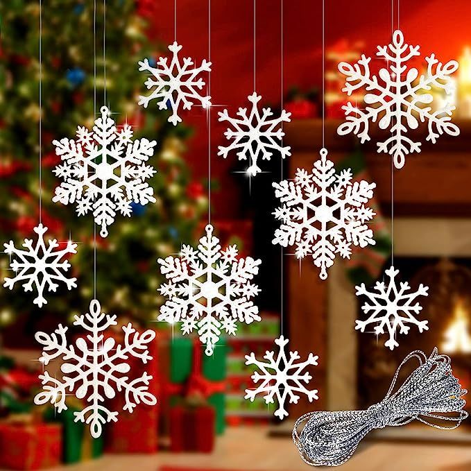 Whaline 40Pcs White Glitter Snowflake Winter Snowflake Ornaments Christmas Hanging Decorations wi... | Amazon (US)