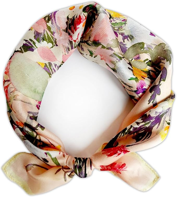 100% Mulberry Silk Scarf Chiffon Lightweight Floral Pattern 21"x21" Square Gift Packed | Amazon (US)