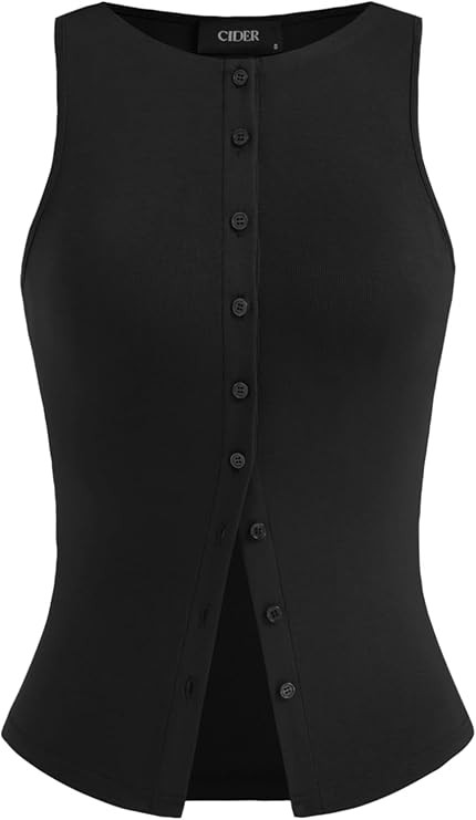 CIDER Women Button Down Tank Tops Sleeveless Ribbed Slim Fit Crop Vest Top Summer Going Out Tank ... | Amazon (US)