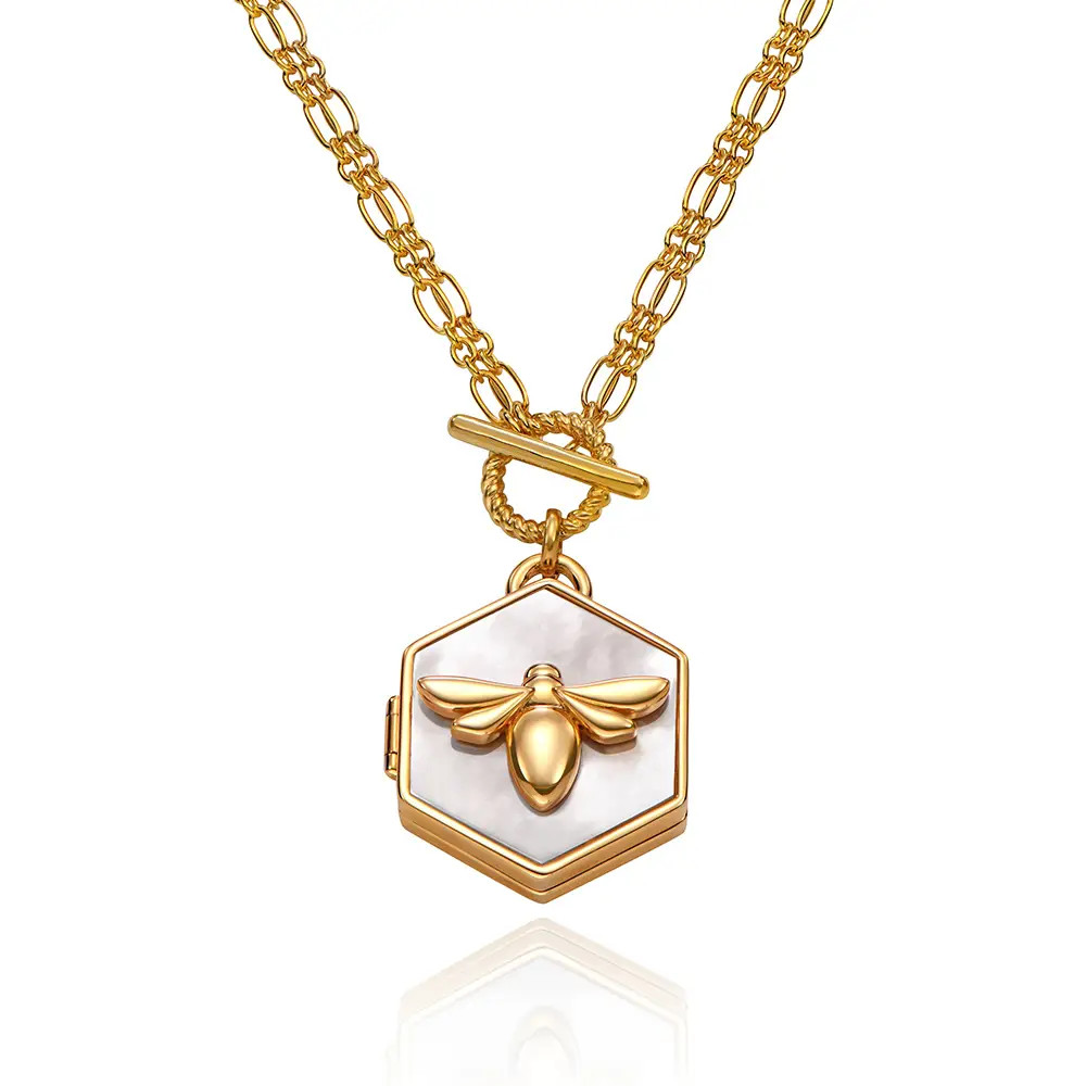 Bee Loved Photo Locket with Mother of Pearl | Theo Grace