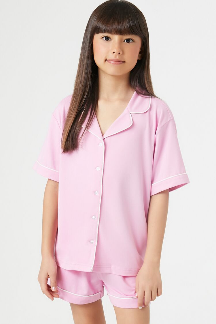 Girls Shirt & Shorts Pajama Set (Kids) in Pink, 11/12 | Forever 21