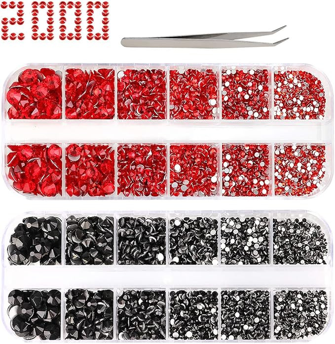 PHOGARY 2000+ PCS Strass pour l'artisanat Rouge Noir Strass Dos Plat 6 Tailles (2-5 mm) avec Pinc... | Amazon (FR)