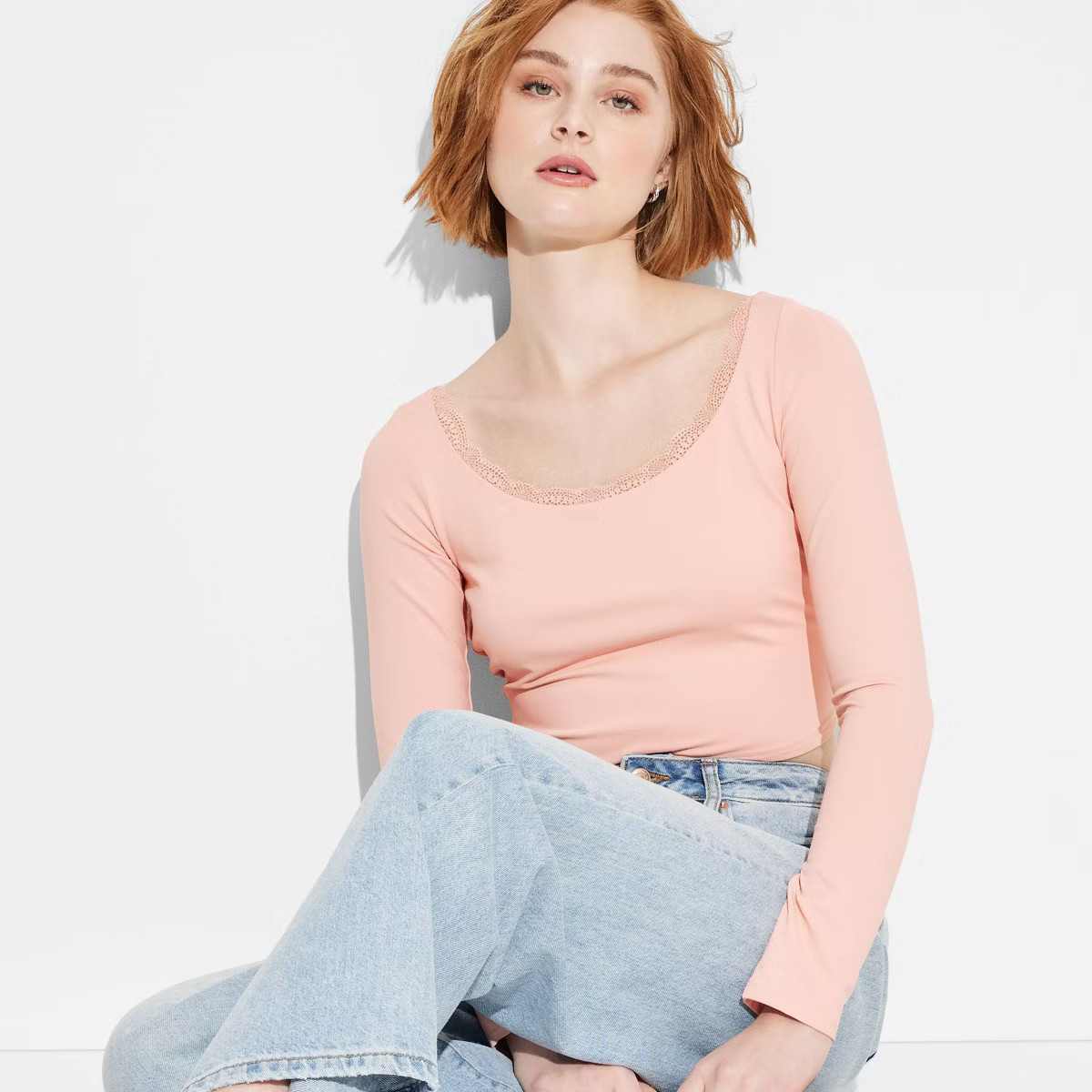 Women's Long Sleeve Lace Trim Open Back Top - Wild Fable™ | Target