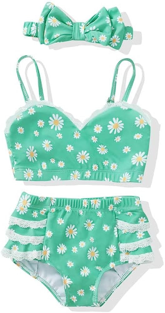 Baby Girl Swimsuit Toddler Girl Bathing Suit 3pc Summer Floral Top Lace Shorts 3PC Swimwear 1 2 3... | Amazon (US)