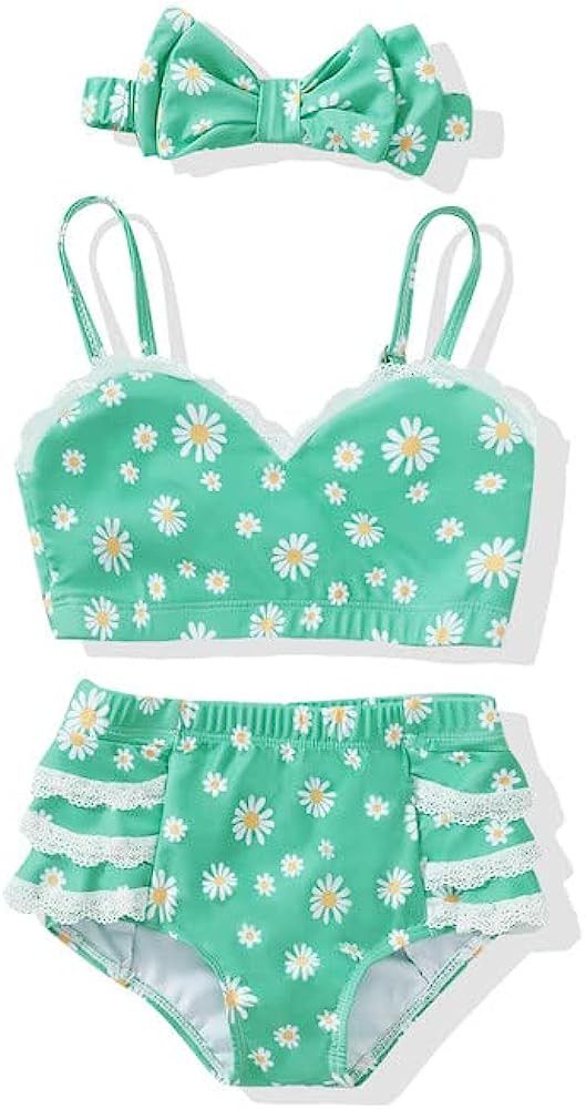Baby Girl Swimsuit Toddler Girl Bathing Suit 3pc Summer Floral Top Lace Shorts 3PC Swimwear 1 2 3... | Amazon (US)