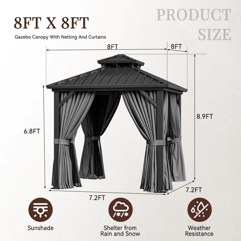 8 Ft. W X 8 Ft. D Patio Gazebo With Double Roof | Wayfair North America