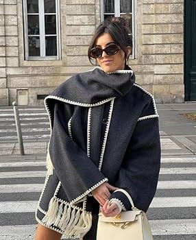 utcoco Womens Winter Wool Coats Embroidered Button Down Woolen Blend Trench Coat with Tassel Scar... | Amazon (US)