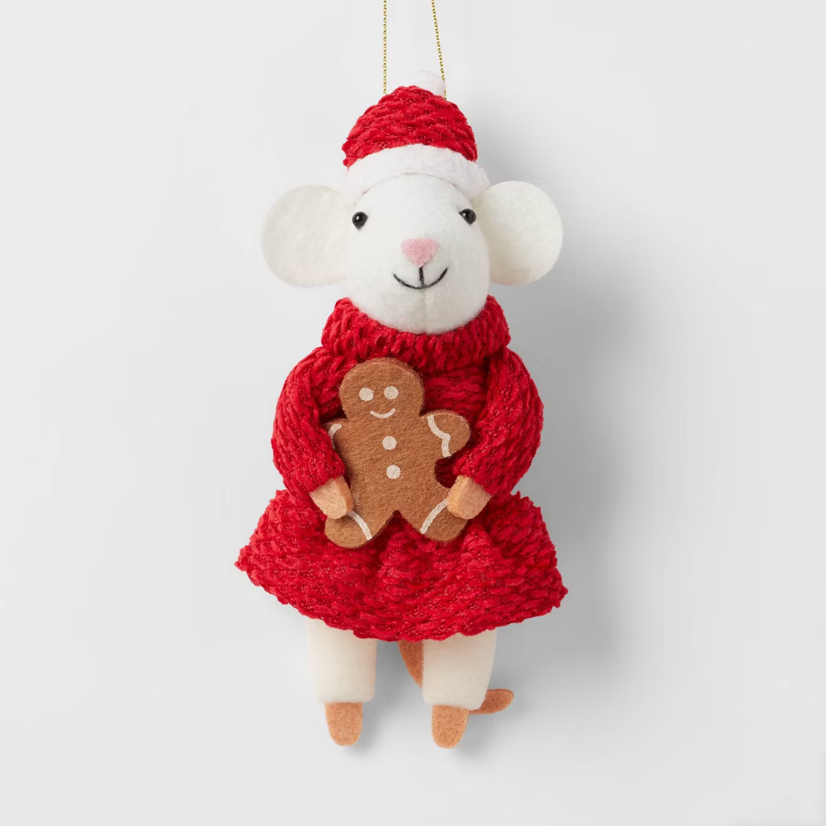 Fabric Mouse in Red Dress with Gingerbread Man Christmas Tree Ornament - Wondershop™ | Target