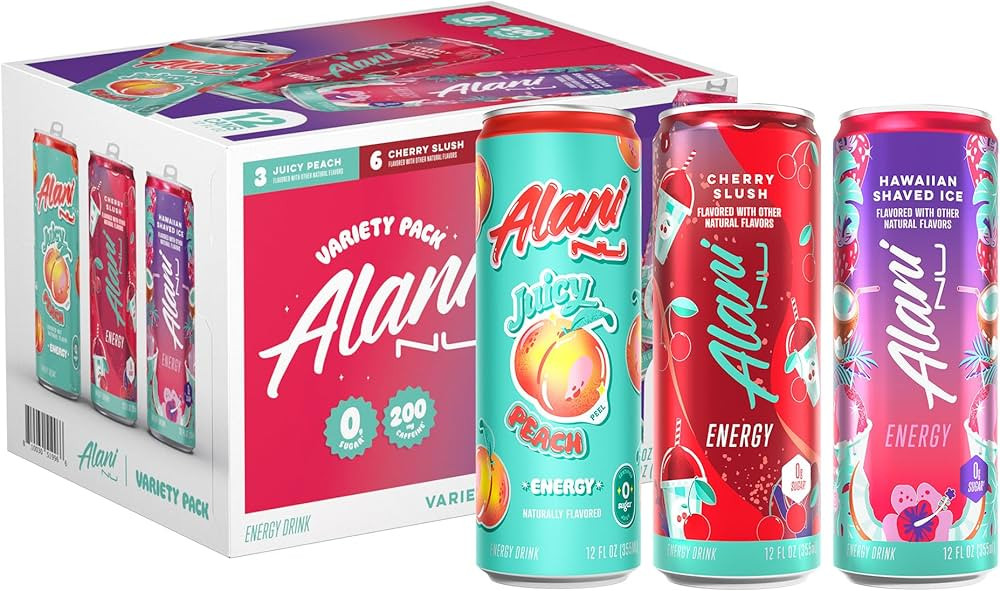 Alani Nu VARIETY PACK CHERRY SLUSH, JUICY PEACH, HAWAIIAN SHAVED ICE Sugar Free, Low Calorie Ener... | Amazon (US)