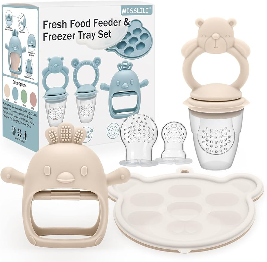 3 Pack Silicone Teething Mitten for Babies with Baby Fruit Food Feeder & Freezer Tray Set, BPA Fr... | Amazon (CA)