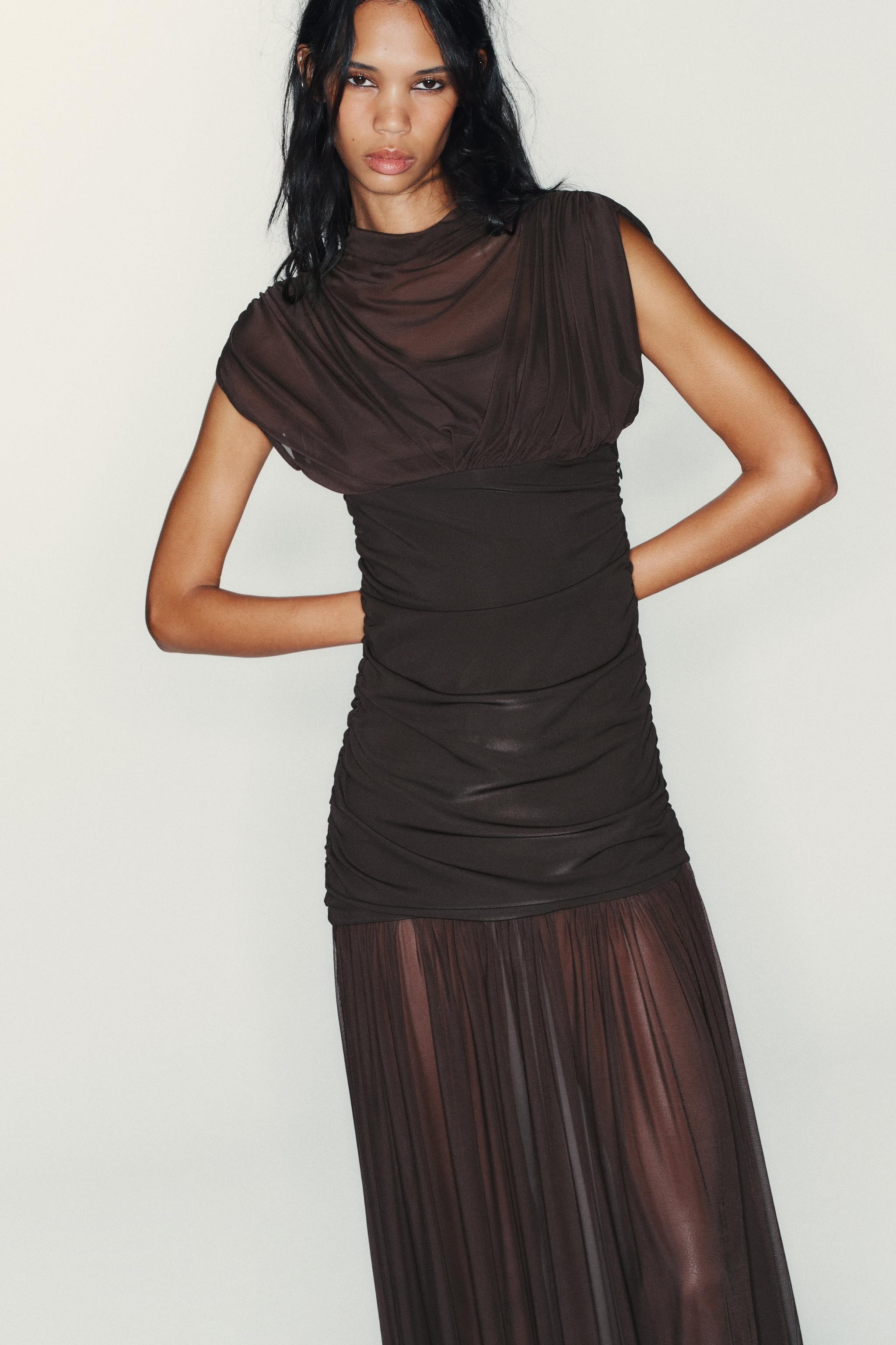 COMBINED DRAPED MIDI DRESS | Zara US