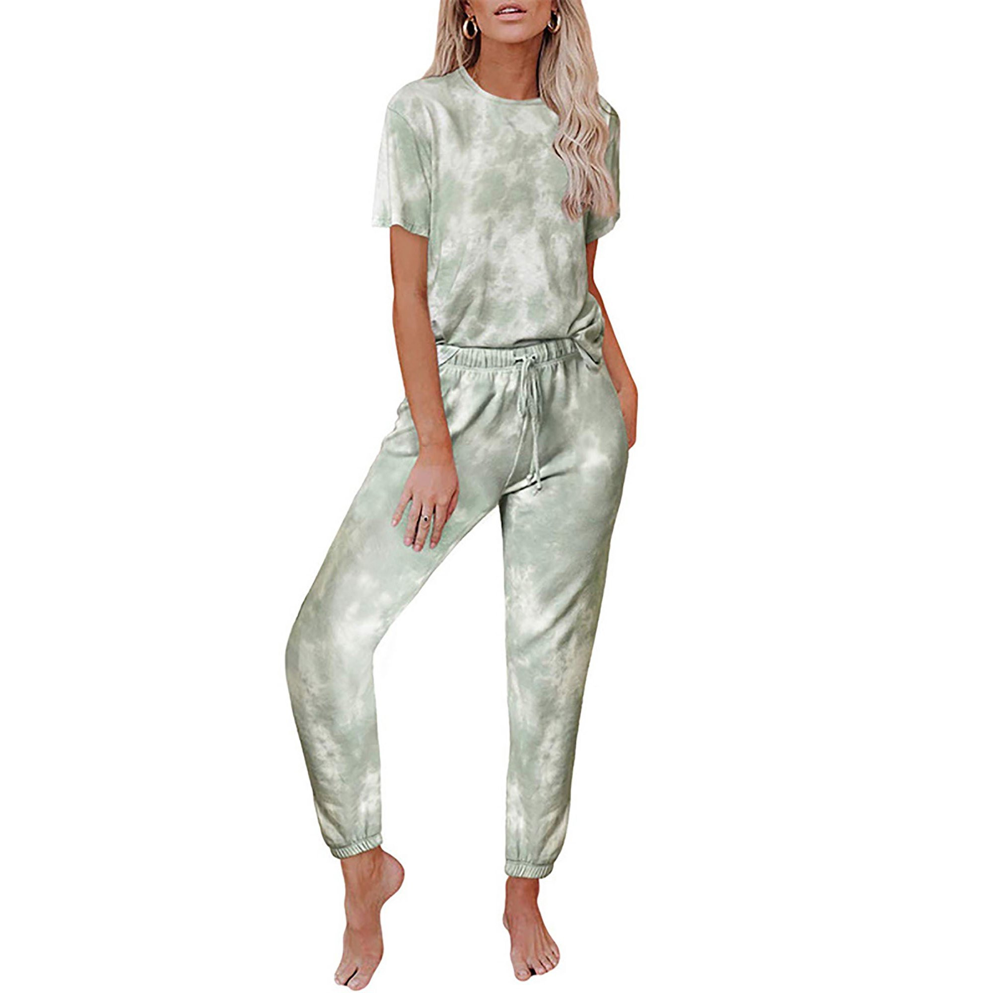 Selfieee Women's Tie Dye Printed Set Long Pajamas Set Joggers PJ Sets Nightwear Loungewear 30008 ... | Walmart (US)