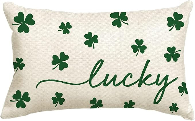 AVOIN colorlife St Patricks Day Lucky Clover White Throw Pillow Cover, 12 x 20 Inch Shamrock Gree... | Amazon (US)