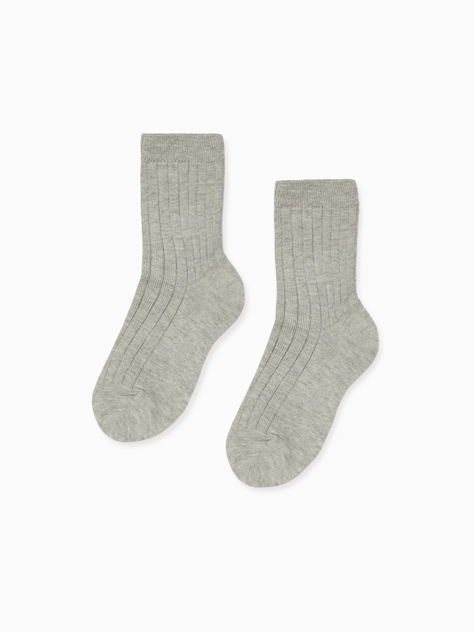 Light Grey Melange Ribbed Short Kids Socks | La Coqueta (US)