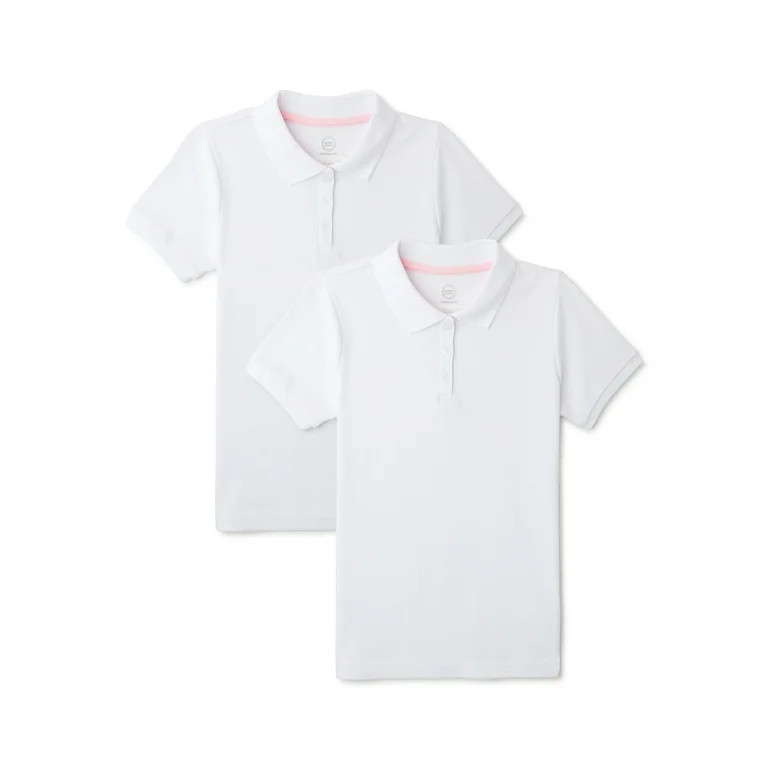 Wonder Nation Girls School Uniform Interlock Short Sleeve Polo Shirt, 2-Pack, Sizes 4-18 | Walmart (US)