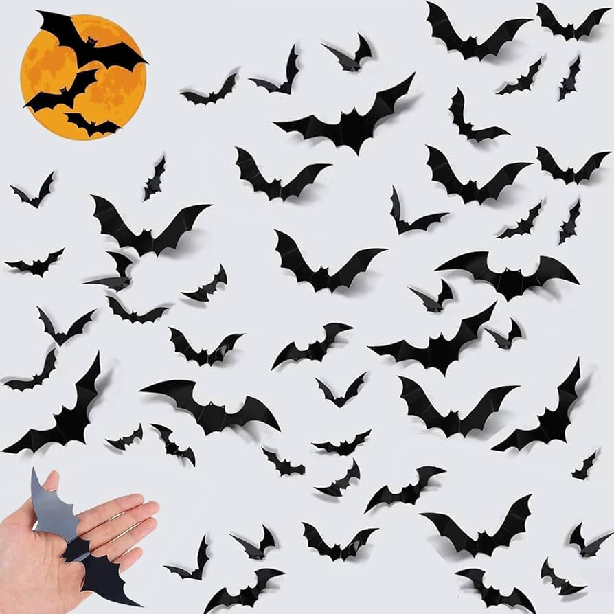 Bats Wall Decor, 72PCS Halloween Bats Decoration,4 Different Sizes Realistic PVC Black 3D Scary B... | Amazon (US)