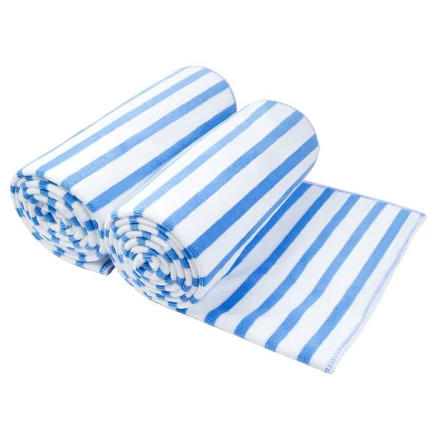 JML Bath Towels 2 Pack Cabana Stripe Striped Microfiber Bath Towel Set, 30"x60", Blue - Walmart.c... | Walmart (US)