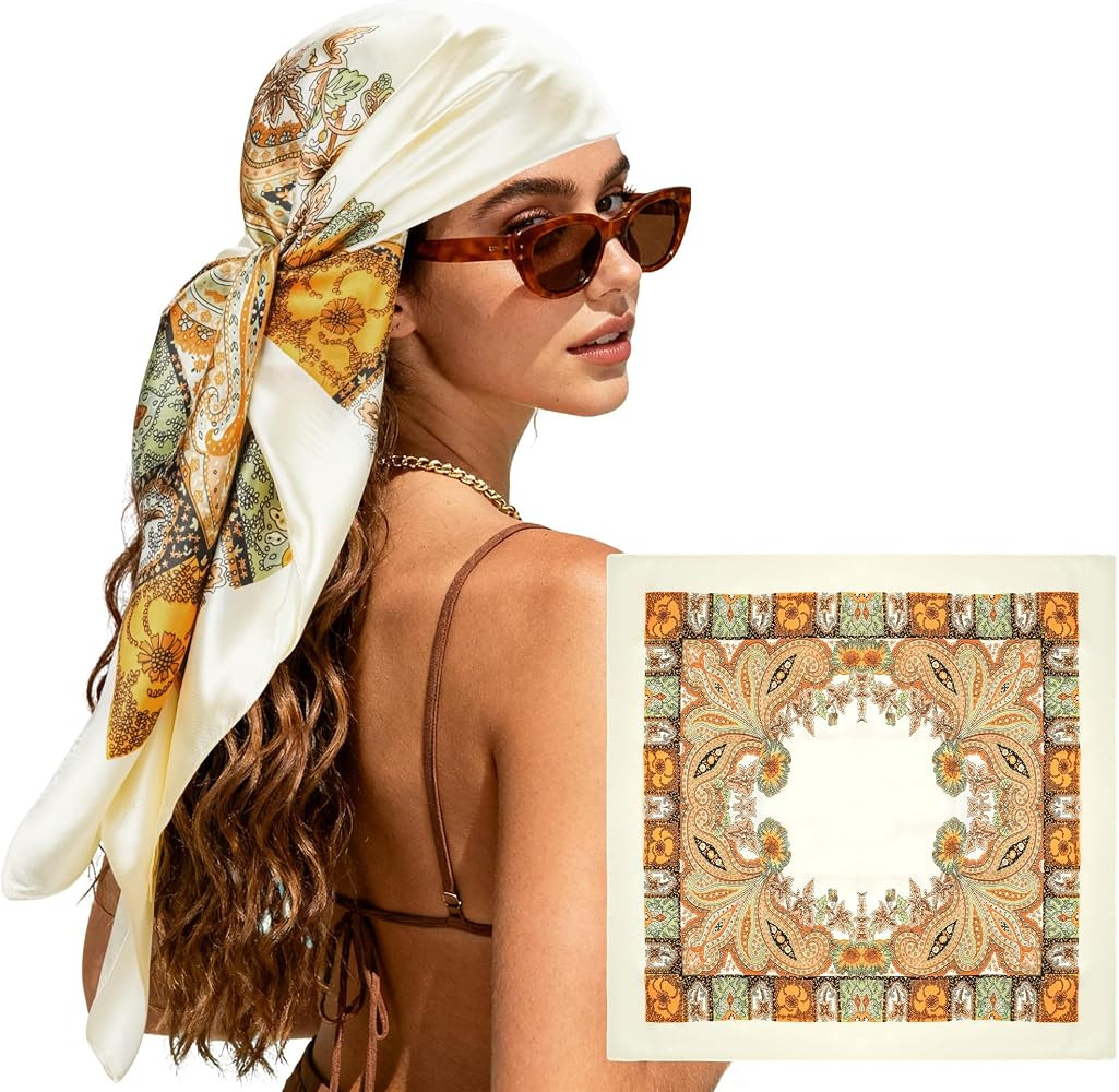 Large Head Scarf Bandana - 35" Satin Hair Scarf for Women Like Silk | Amazon (US)