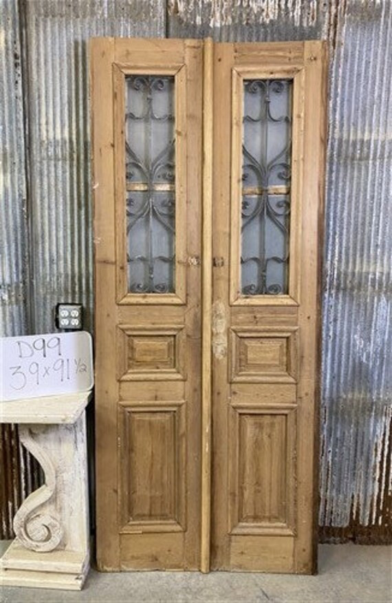 Antique French Double Doors 39x91.5 Wood Iron Doors - Etsy | Etsy (US)
