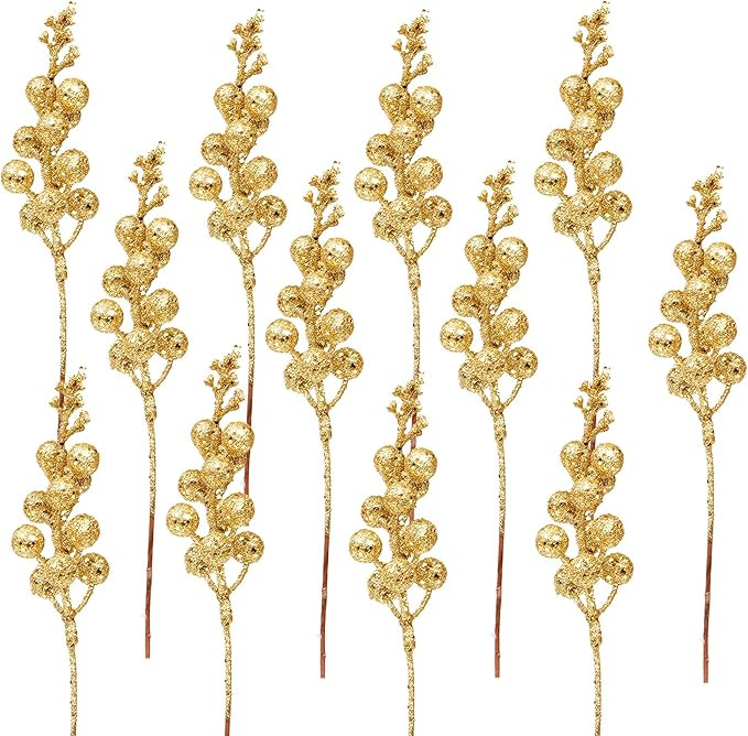 DR.DUDU 24 Pack Christmas Glitter Red Berries Stems for Christmas Tree Decoration, 7.8" Artificia... | Amazon (US)